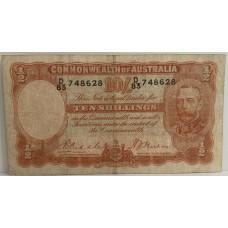 AUSTRALIA 1936 . TEN 10 SHILLINGS BANKNOTE . RIDDLE/SHEEHAN